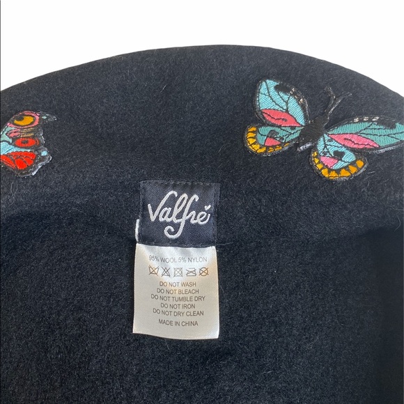 VHTF: Valfre ☻︎ Social Butterfly Embroidered Beret Hat ☻︎ Black Wool ☻︎ Colorful - Picture 8 of 17